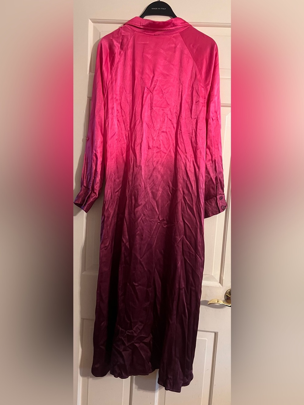 Young fabulous broke Satin Ombre Button-Front Sleeper Shirt Dress Fuchsia pink m - Picture 5 of 8